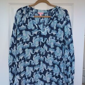 Lilly Pulitzer Navy and Aqua Blouse